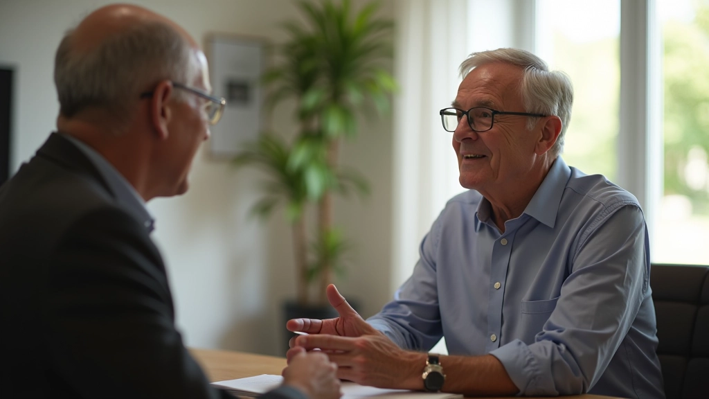 Coach de reforma conversando com cliente em ambiente acolhedor, criando conexão e confiança